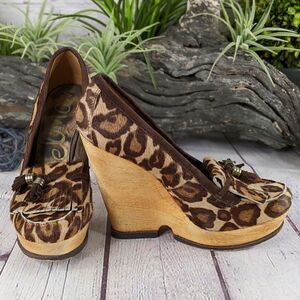 Sam Edelman Wesley NEWNUDE BRAHMA Leopard Calf Hair Wedge Heels
